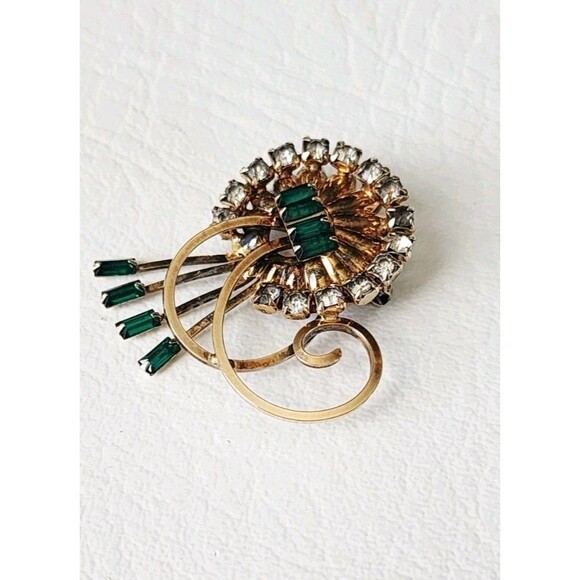 Signed BAL-RON Brooch Green Emerald Floral 1/20 12k GF 1.5" - Picture 5 of 6